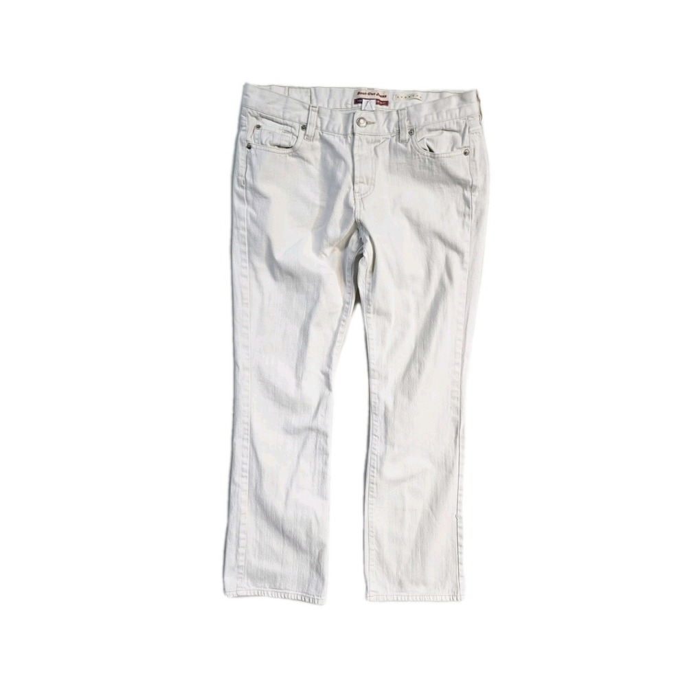 Vintage Y2K Women's Old Navy White Jeans 10 Ultra LowWaist Stretch Boot Cut 2003